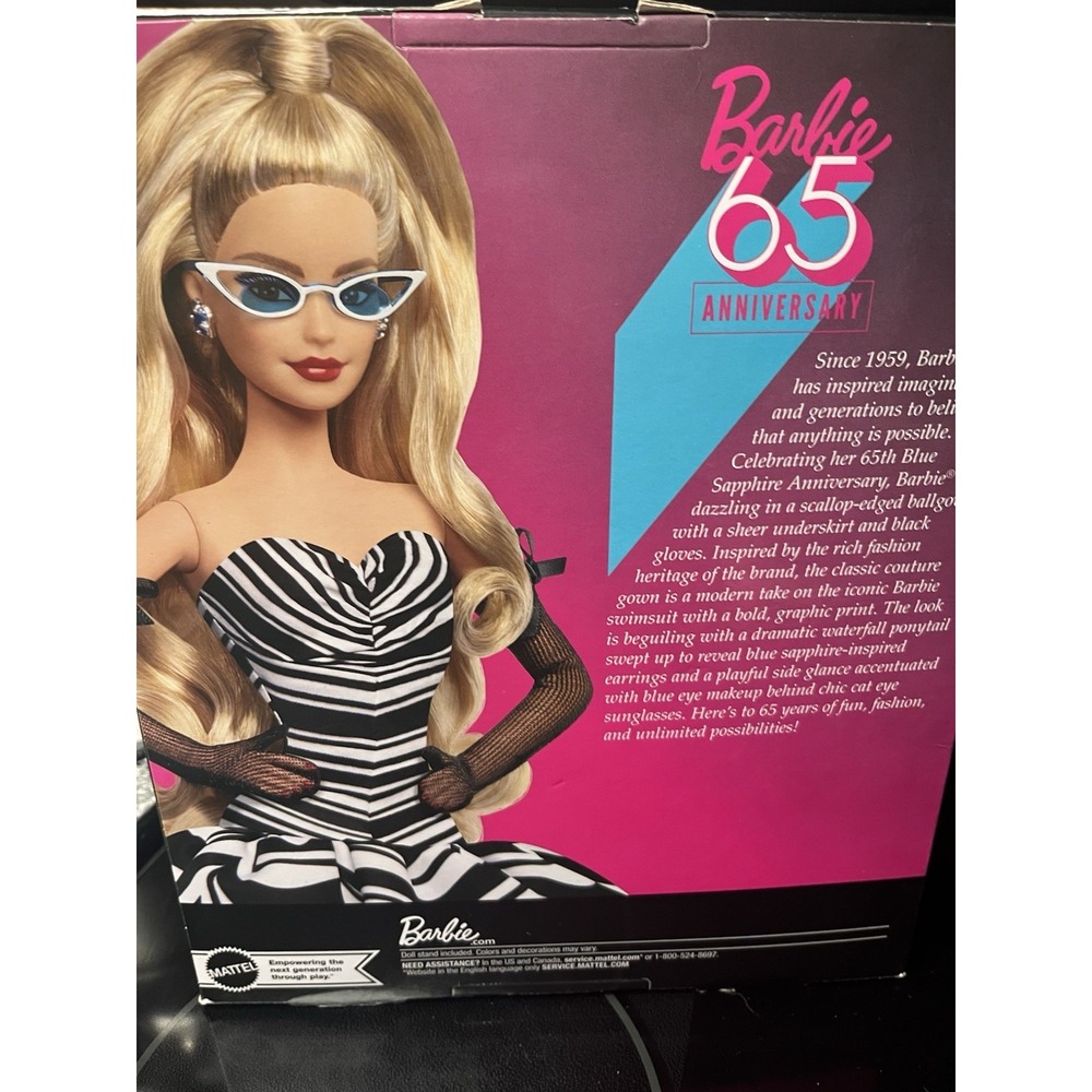 Barbie Signature 65th Anniversary Doll Blonde Hair Black White Gown - Picture 2 of 4